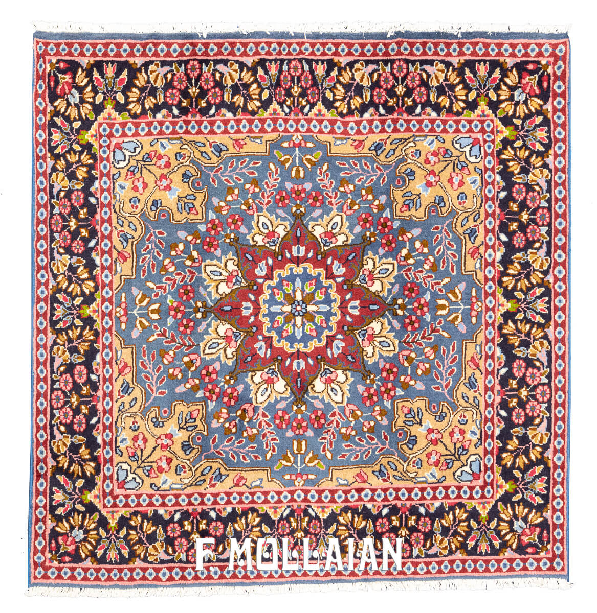 Kirman Rug Floral Sky Blue Field (143x140 cm)