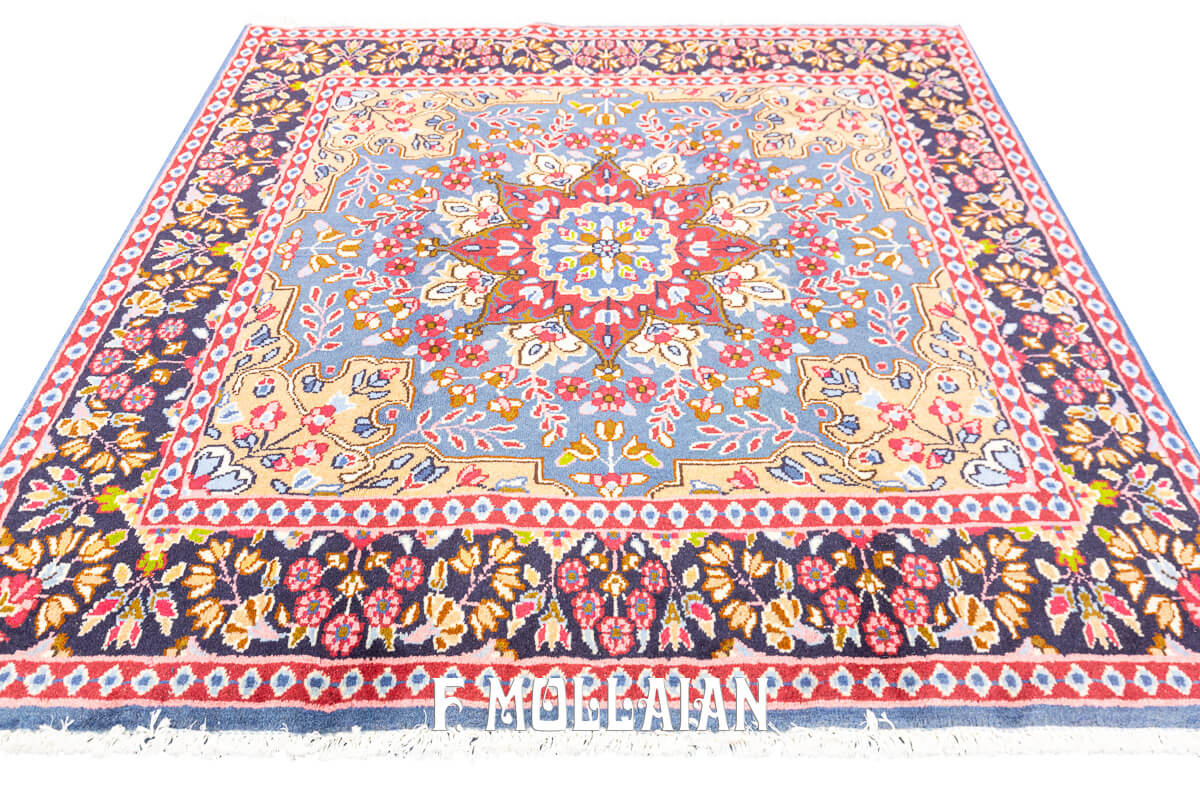 Kirman Rug Floral Sky Blue Field (143x140 cm)