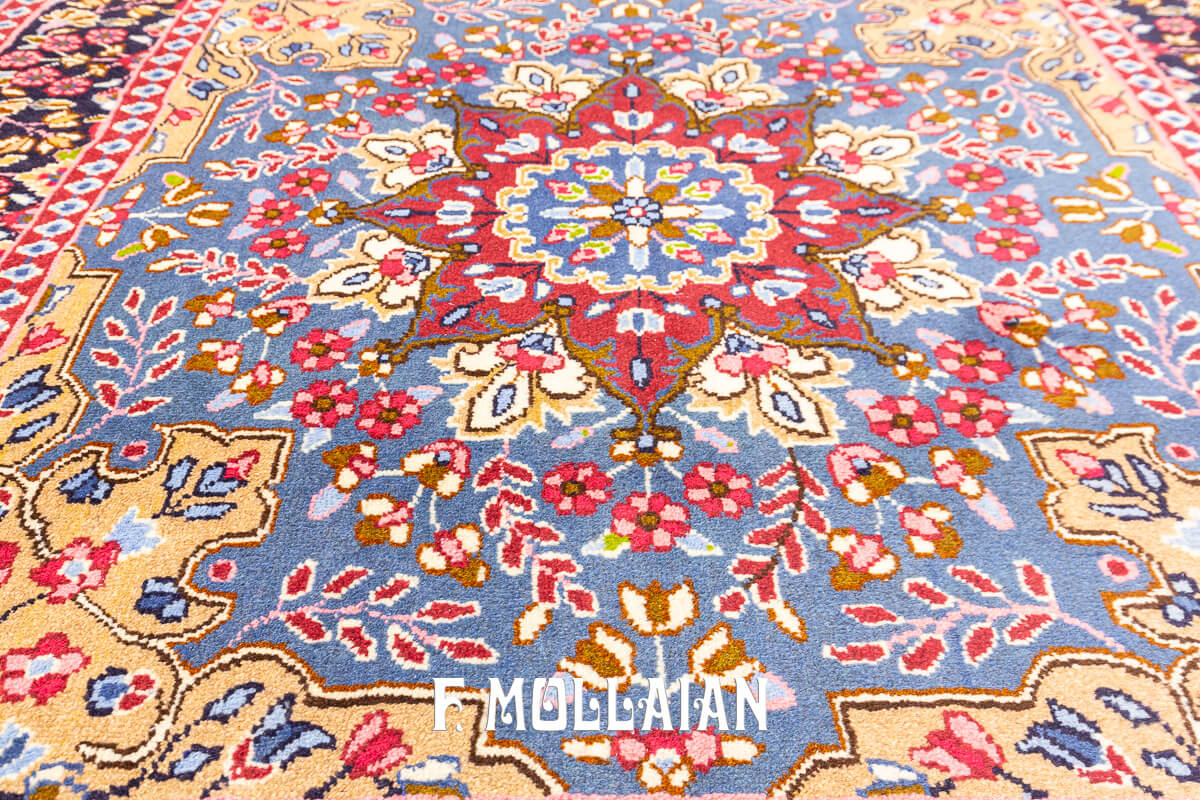 Kirman Rug Floral Sky Blue Field (143x140 cm)