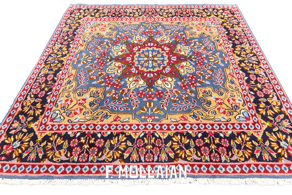 Kirman Rug Floral Sky Blue Field (143x140 cm)