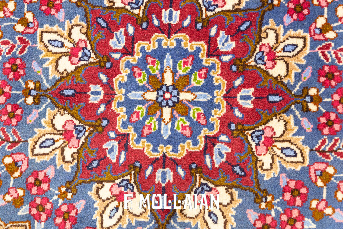 Kirman Rug Floral Sky Blue Field (143x140 cm)