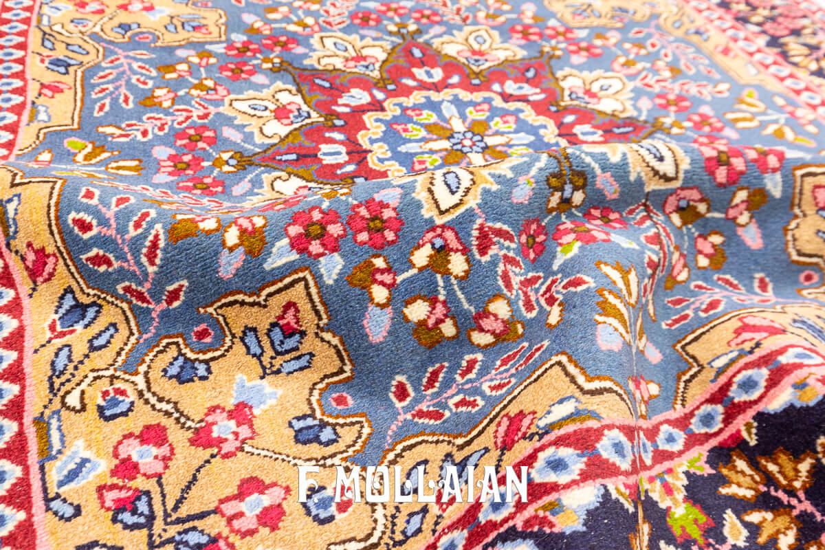 Kirman Rug Floral Sky Blue Field (143x140 cm)