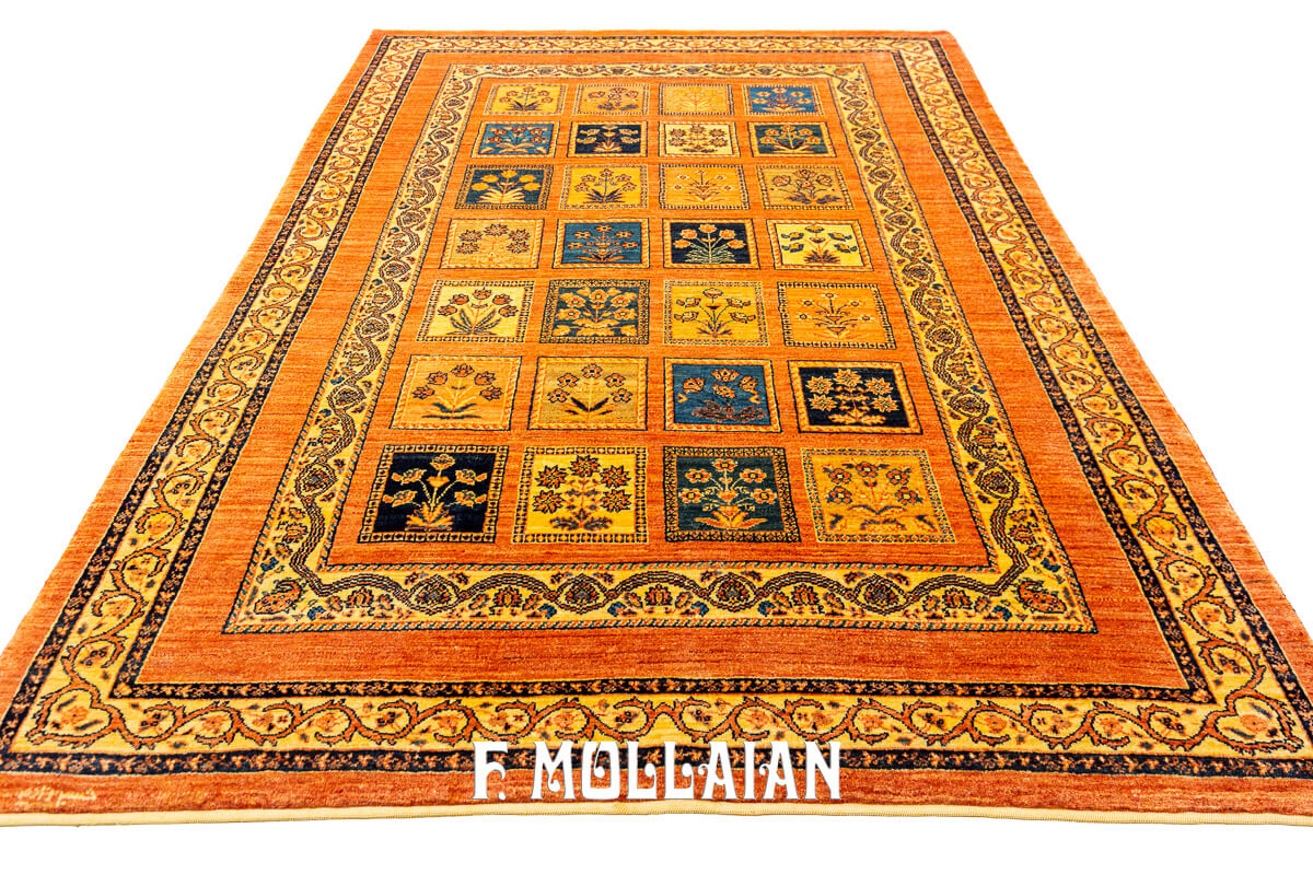 Tappeto Persiano Kashkuli Sherkat Color Arrancione Disegno Giardino (200×148 cm)