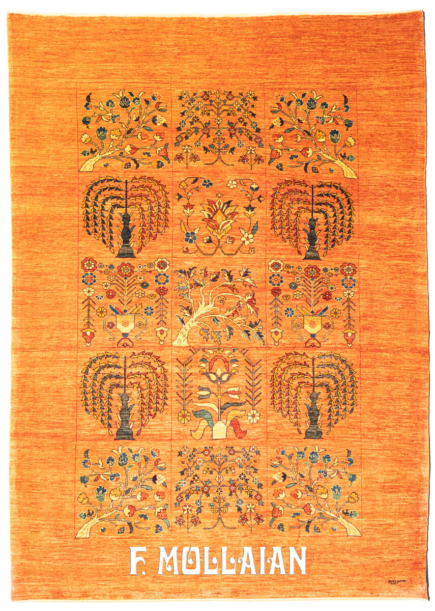 Persian Kashkuli Sherkat Rug Orange Color Garden Design (276×200 cm)