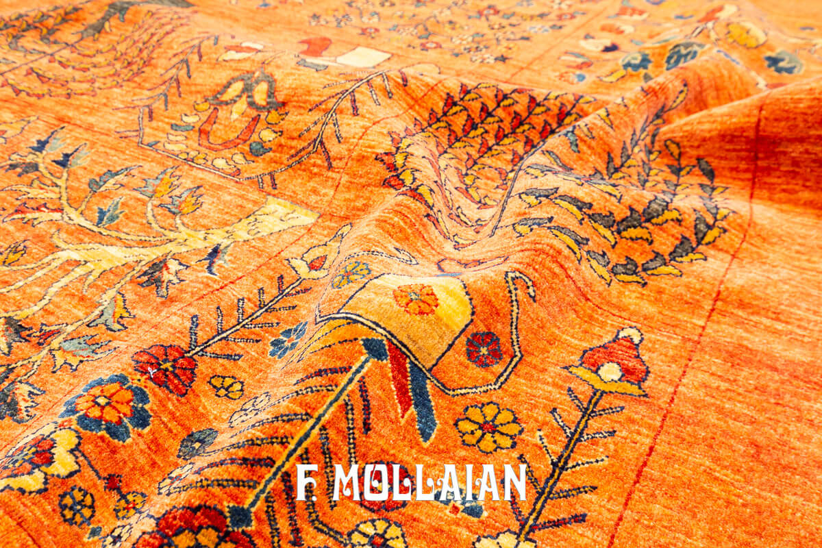 Persian Kashkuli Sherkat Rug Orange Color Garden Design (276×200 cm)