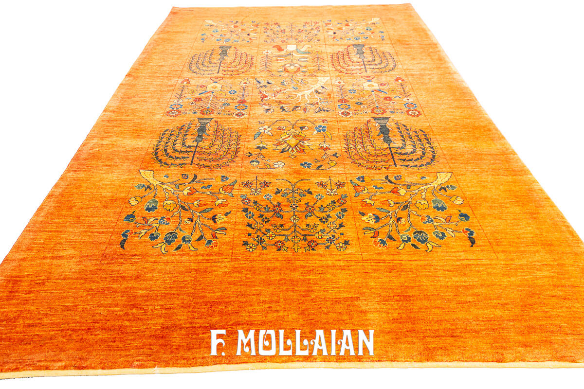 Persian Kashkuli Sherkat Rug Orange Color Garden Design (276×200 cm)