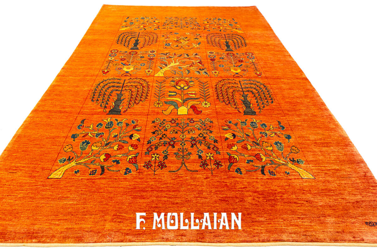 Persian Kashkuli Sherkat Rug Orange Color Garden Design (276×200 cm)