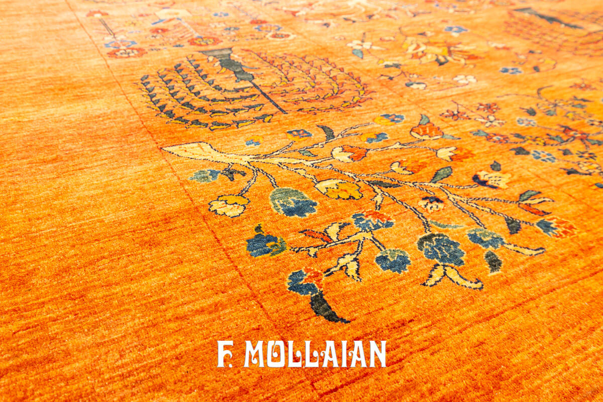Persian Kashkuli Sherkat Rug Orange Color Garden Design (276×200 cm)