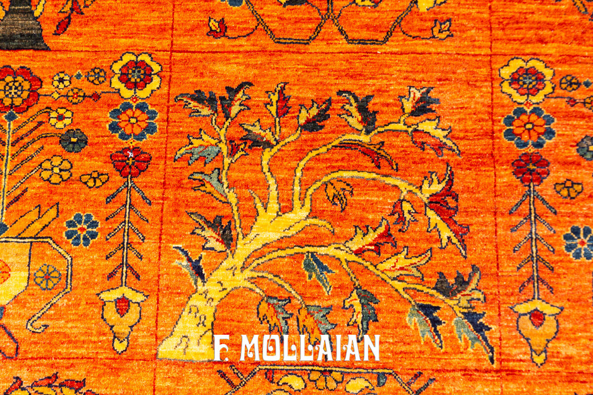 Persian Kashkuli Sherkat Rug Orange Color Garden Design (276×200 cm)