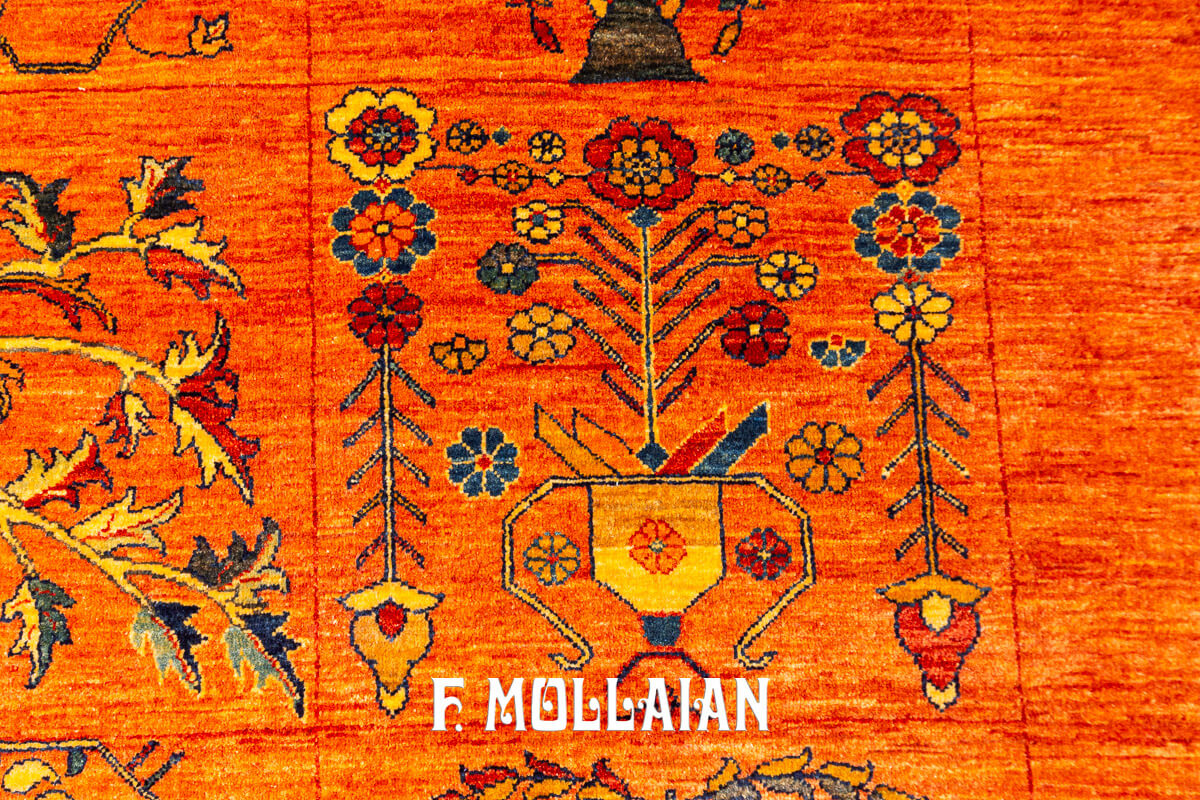 Persian Kashkuli Sherkat Rug Orange Color Garden Design (276×200 cm)