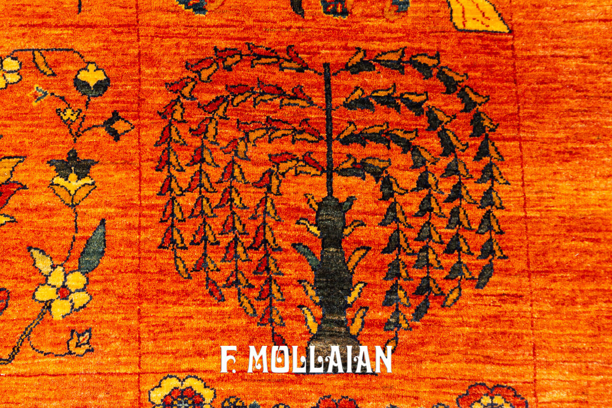 Persian Kashkuli Sherkat Rug Orange Color Garden Design (276×200 cm)