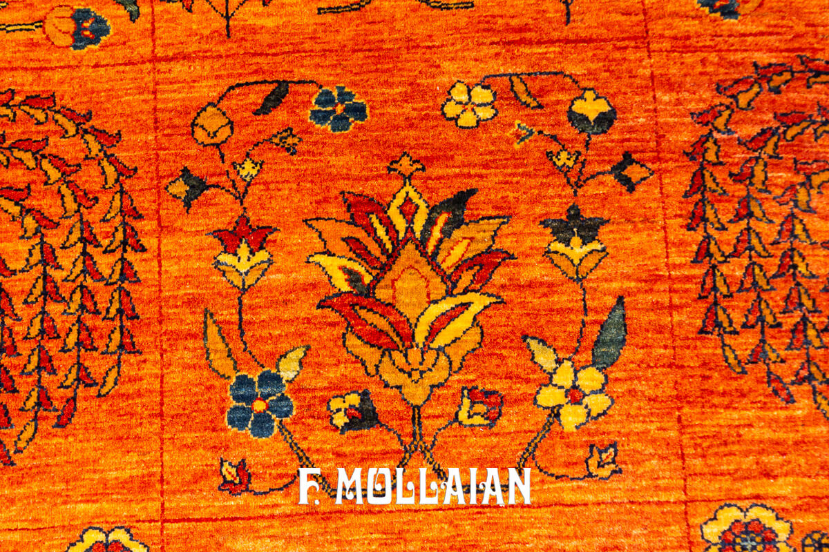 Persian Kashkuli Sherkat Rug Orange Color Garden Design (276×200 cm)