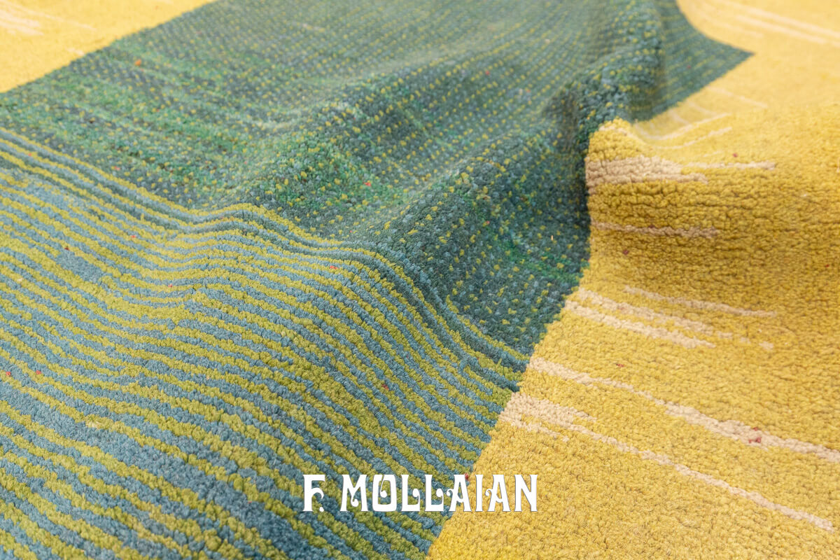 Gabbeh Rug Green Field Minimalist Design (169×125 cm)