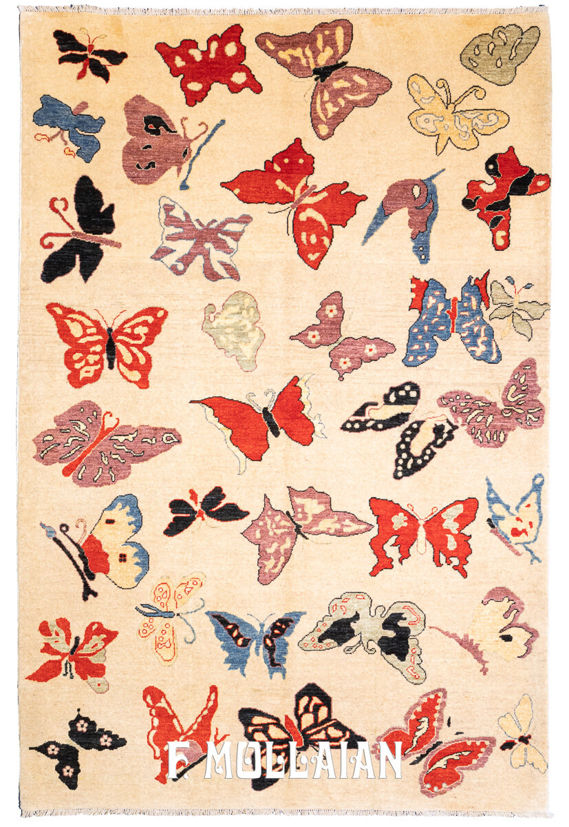 Modern Rug Biege Color Butterfly Design (252×167 cm)