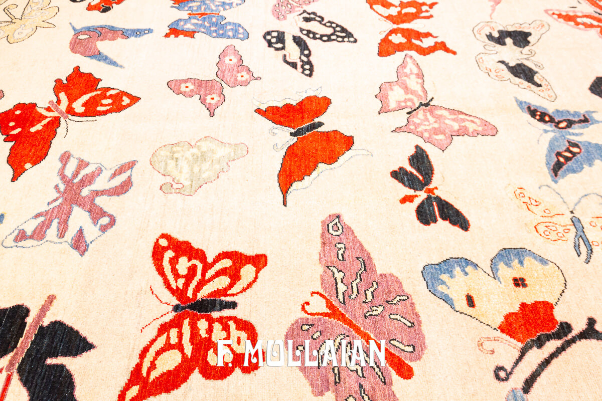 Modern Rug Biege Color Butterfly Design (252×167 cm)