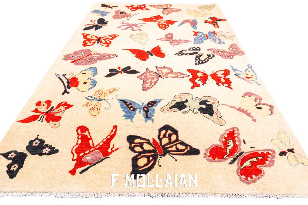 Modern Rug Biege Color Butterfly Design (252×167 cm)