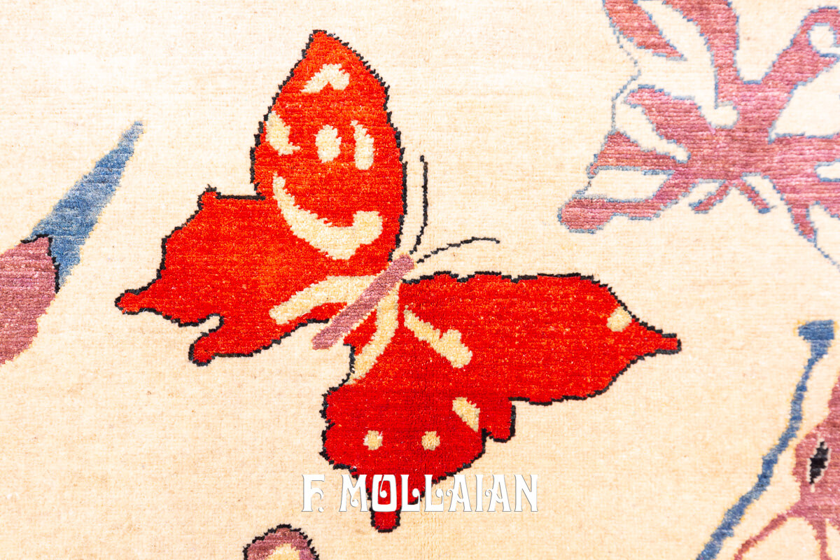 Modern Rug Biege Color Butterfly Design (252×167 cm)