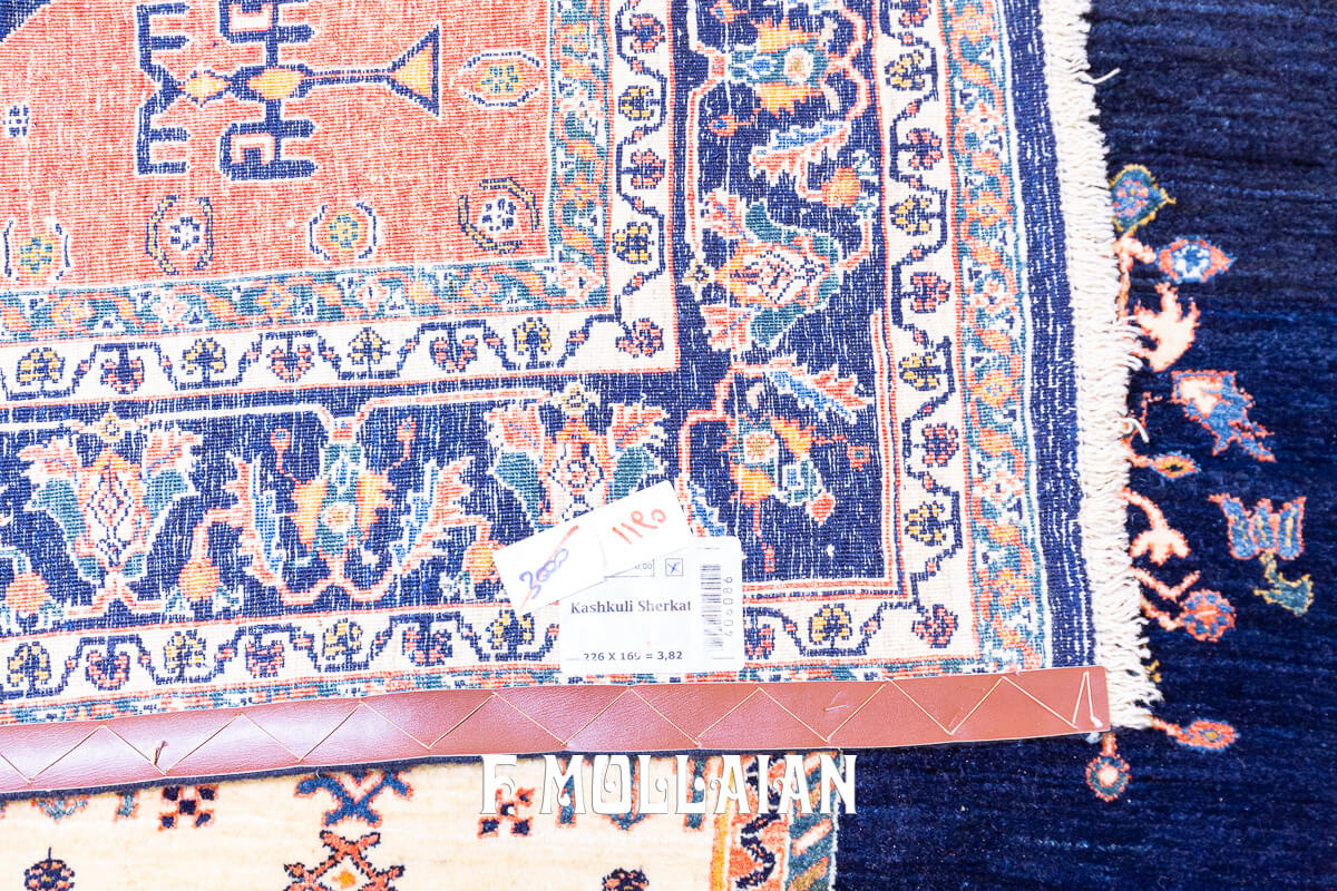 Tappeto Annodato a Mano Kashkuli Sherkat Color Blu Notte (226×169 cm)