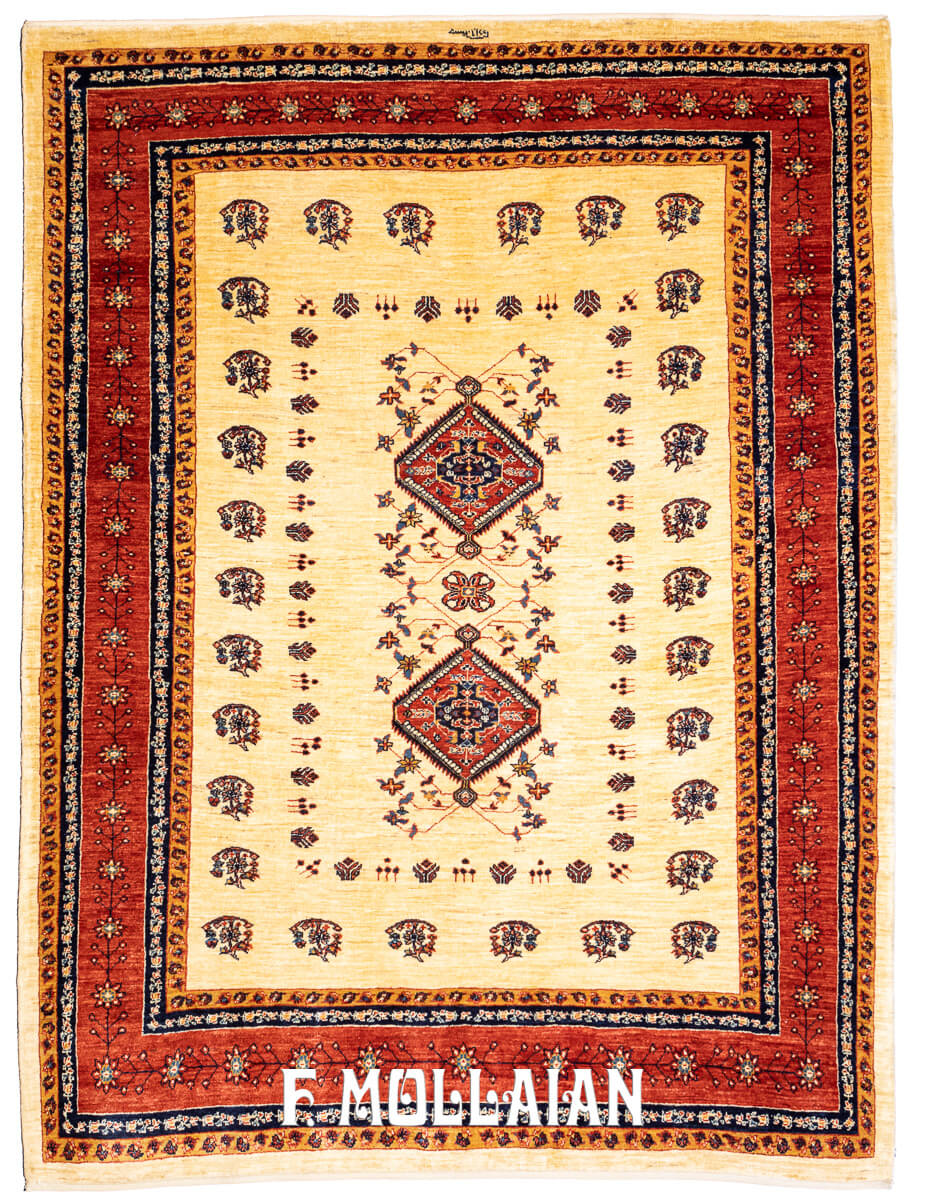 Persian Rug Kashkuli Sherkat Beige Field Color (218×165 cm)
