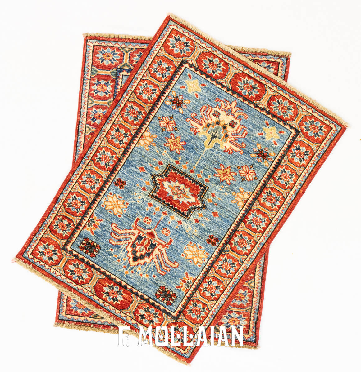 Tappeto Scendiletto Usbek Royal Coppia Fondo Azzurro (84×58 cm)