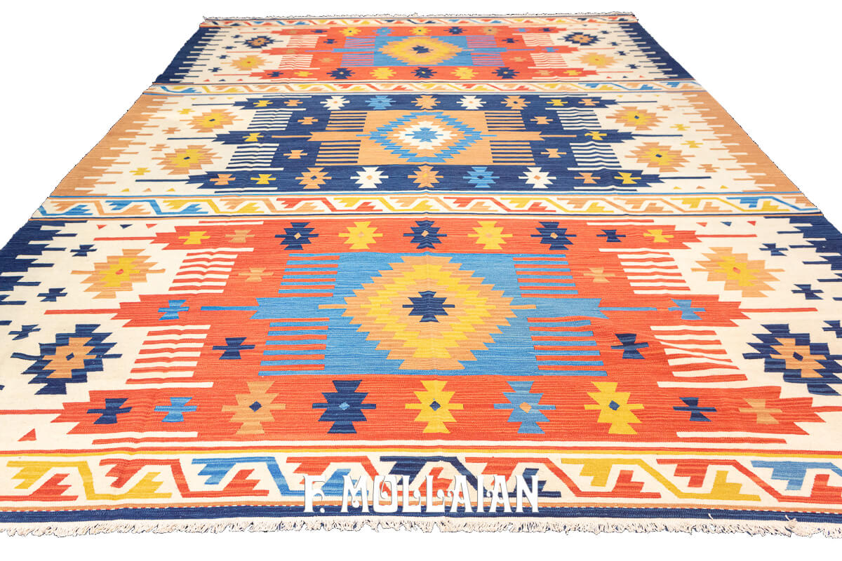 Kilim Rug Geometric Design Multicolor (405×312 cm)