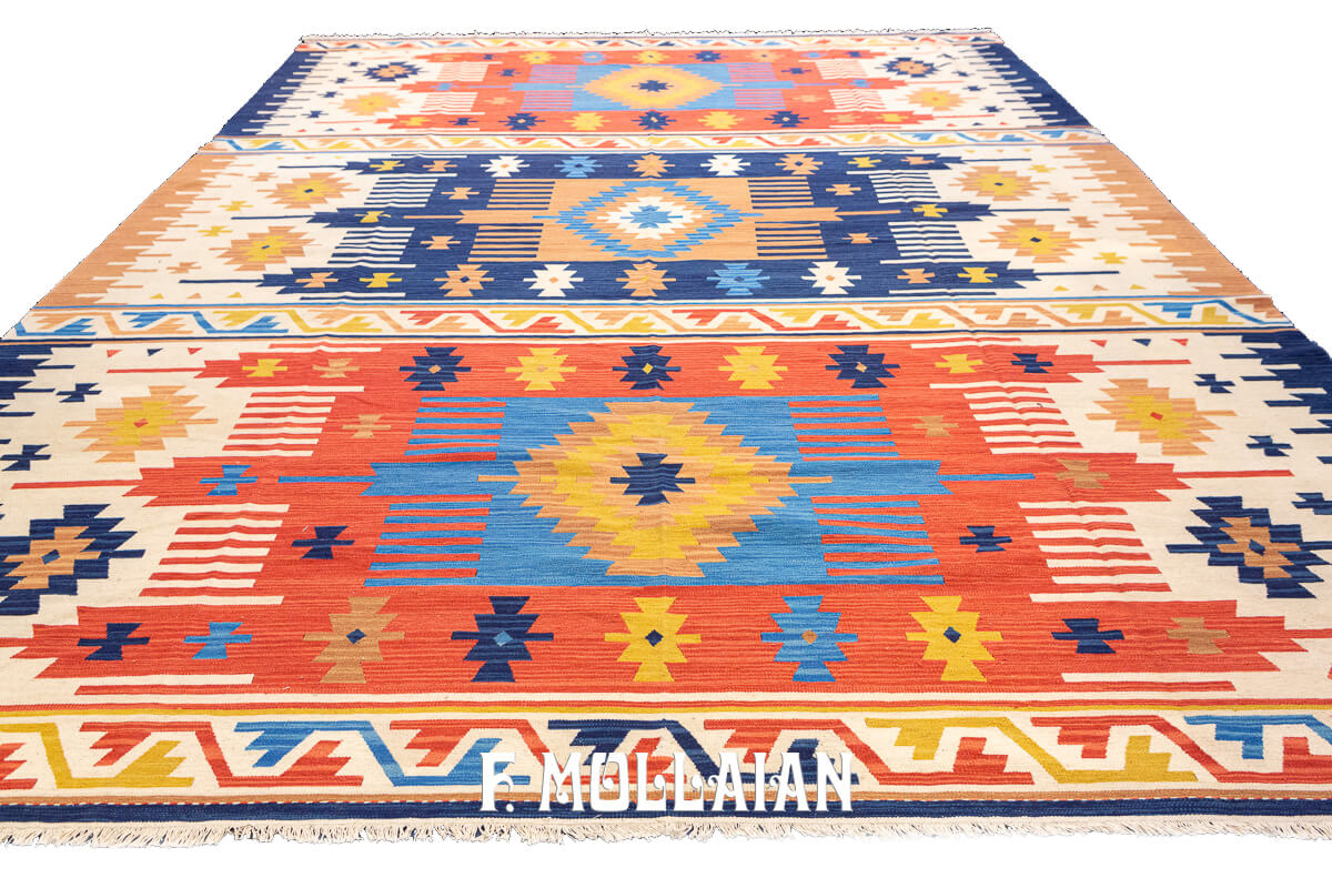 Kilim Rug Geometric Design Multicolor (405×312 cm)