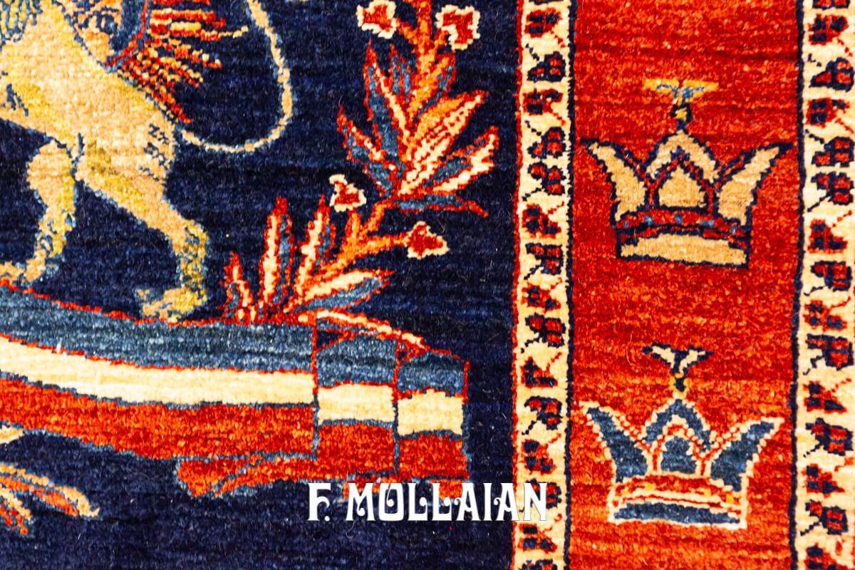 Tappeto Piccolo Persiano Kashkuli Sherkat Firmato con simbolo bandiera Pahlavi (107×100 cm)