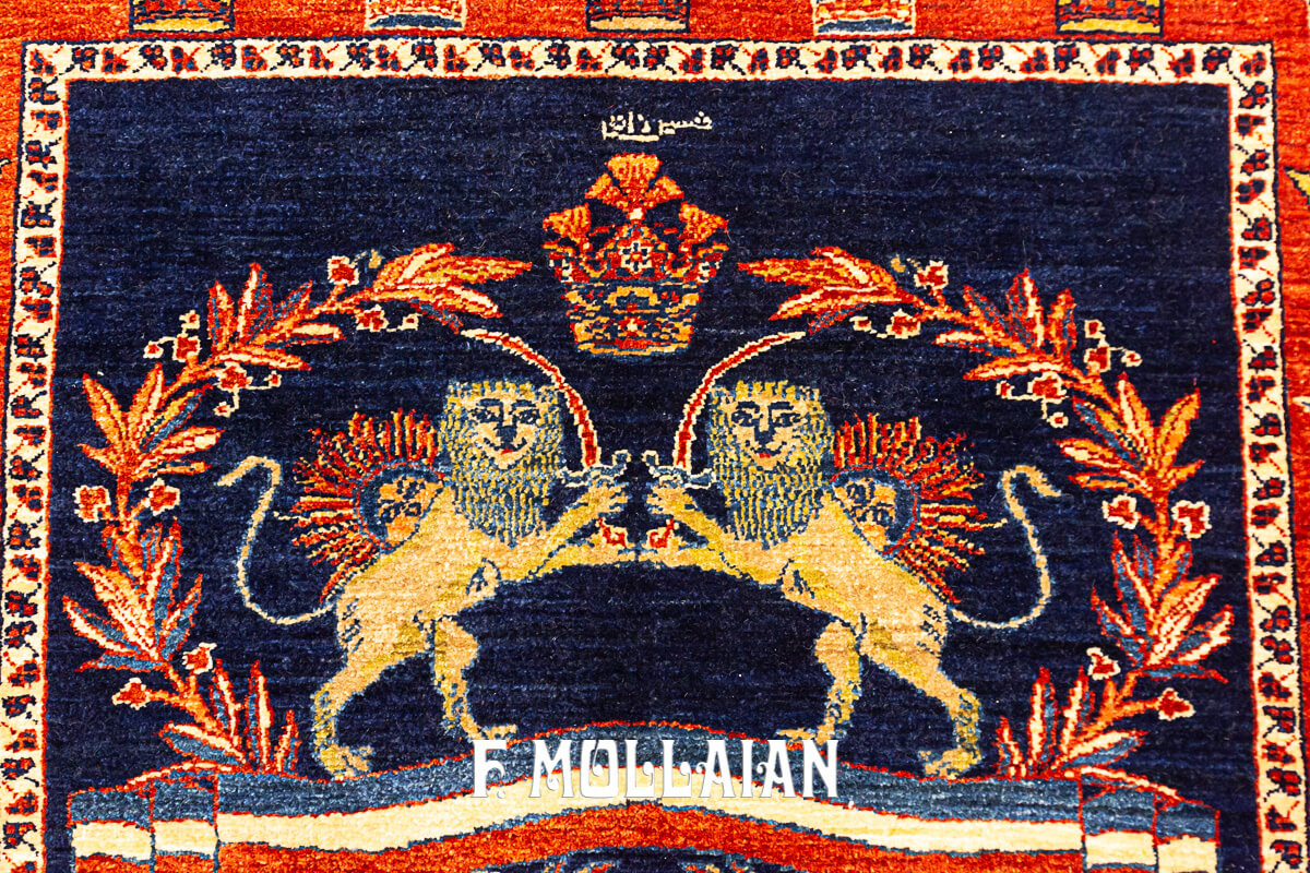 Tappeto Piccolo Persiano Kashkuli Sherkat Firmato con simbolo bandiera Pahlavi (107×100 cm)