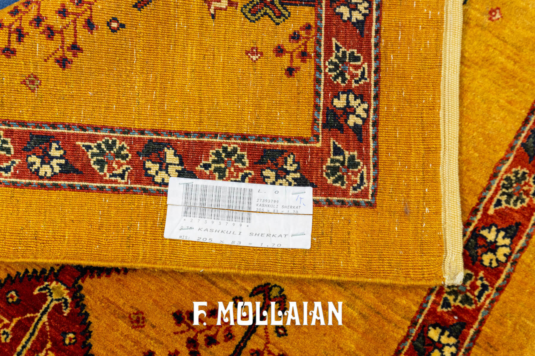 Hand-Knotted Yellowish Persian Kashkuli Rug (205×83 cm)
