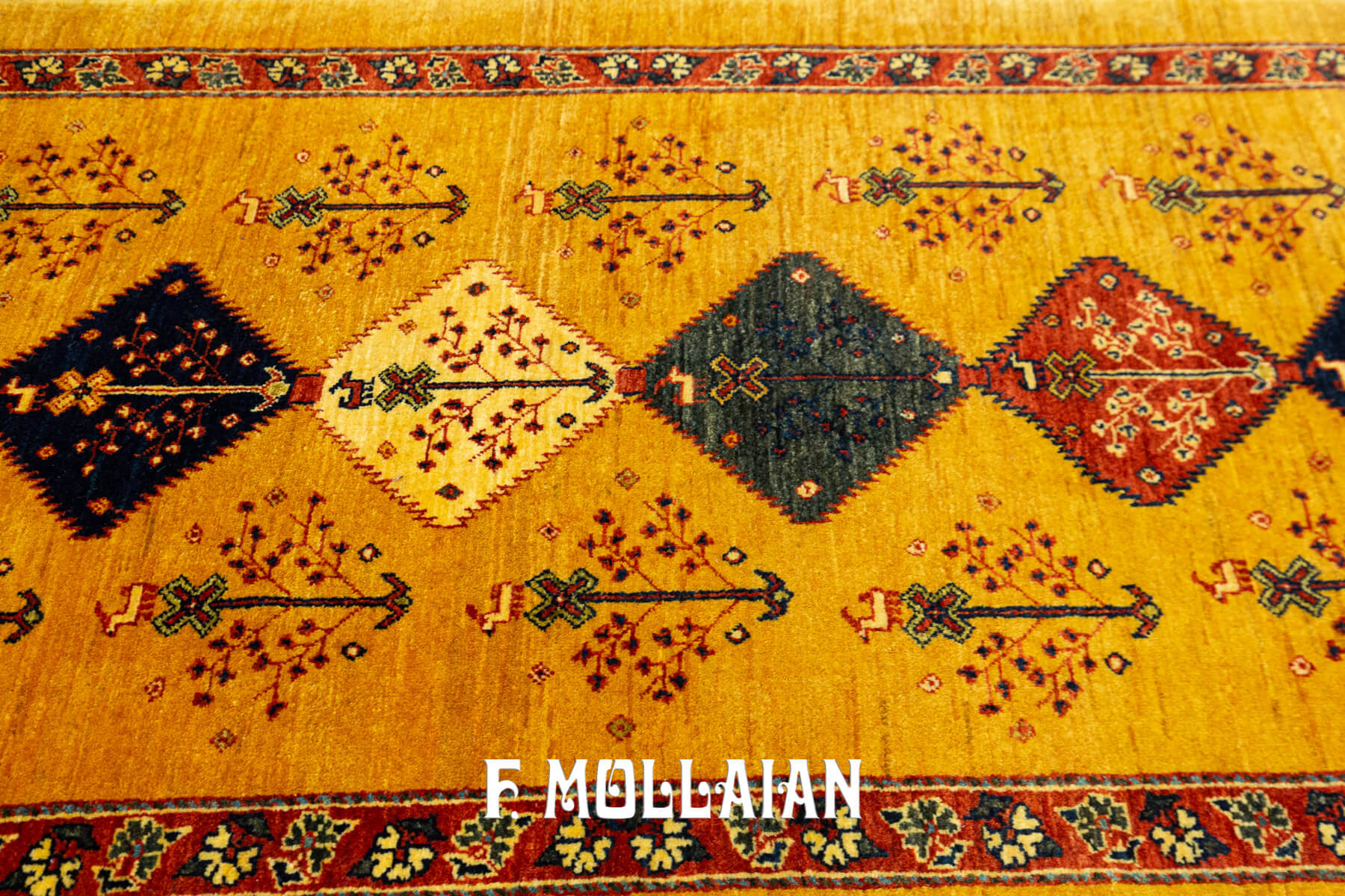 Hand-Knotted Yellowish Persian Kashkuli Rug (205×83 cm)