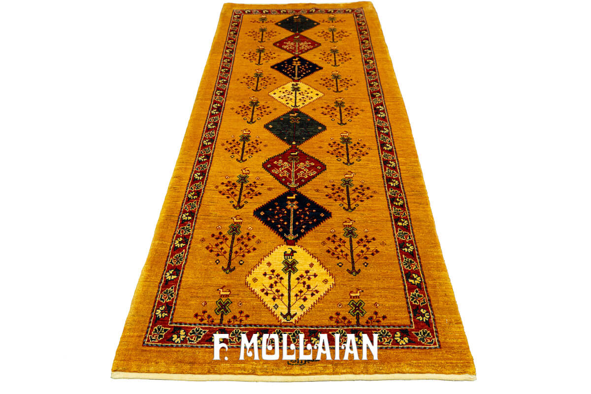 Hand-Knotted Yellowish Persian Kashkuli Rug (205×83 cm)