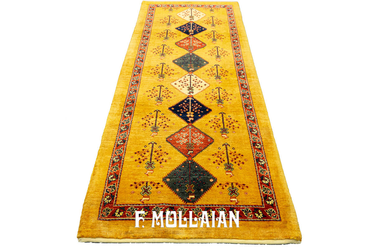 Hand-Knotted Yellowish Persian Kashkuli Rug (205×83 cm)