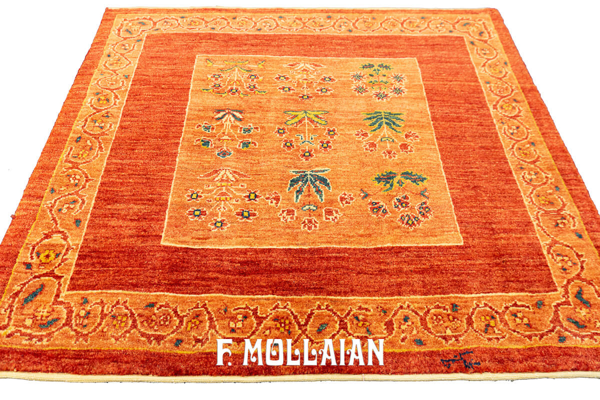 Small Modern Design Hand-knotted Persian Kashkuli Rug (101×95 cm)