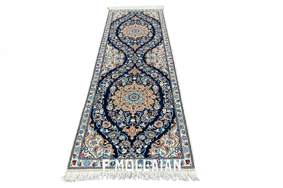 Tappeto Misto seta annodato a mano per corridoio Persiano Nain 6La Extra Fine (148×48 cm)