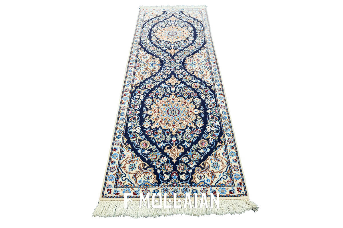 Tappeto Misto seta annodato a mano per corridoio Persiano Nain 6La Extra Fine (148×48 cm)
