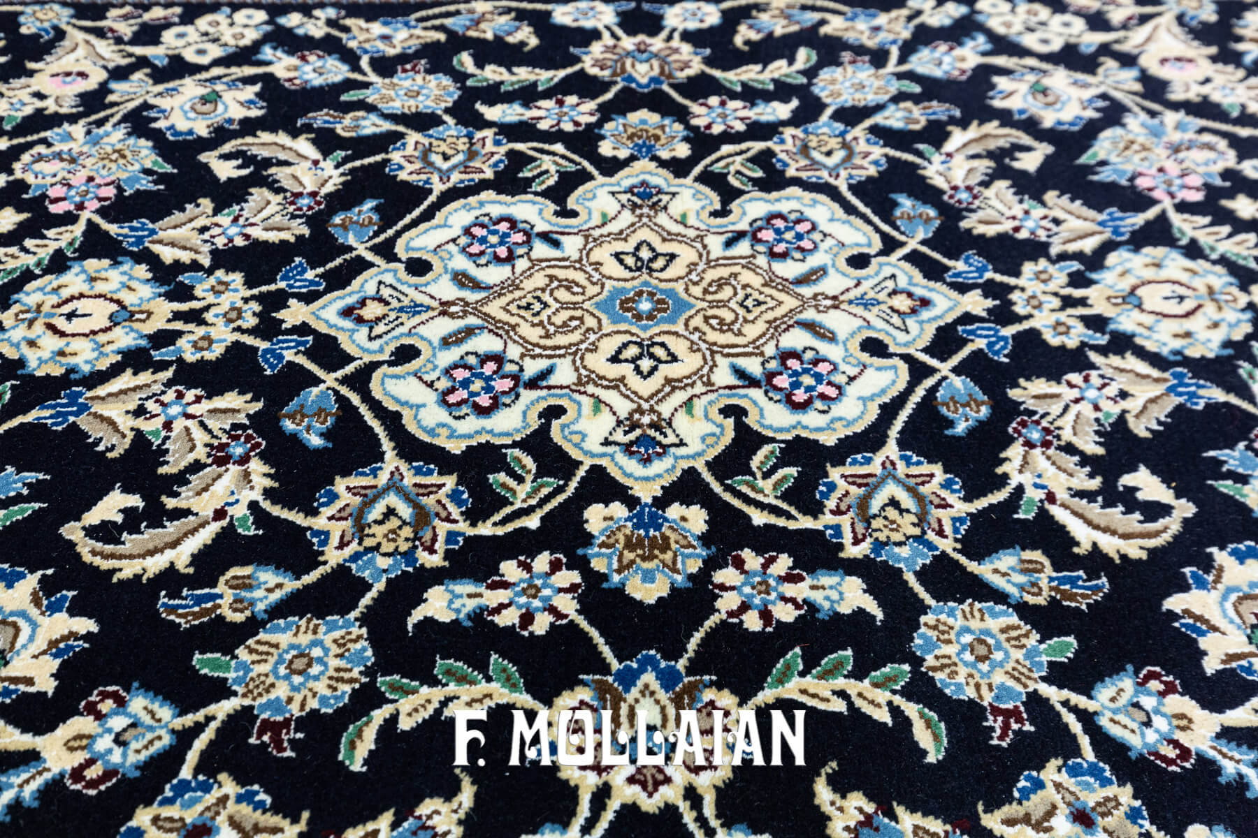 Tappeto persiano Nain per corridoio extra fine annodato a mano blu scuro (224×78 cm)