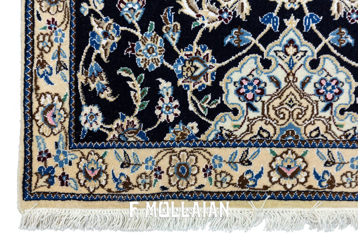 Tappeto persiano Nain per corridoio extra fine annodato a mano blu scuro (224×78 cm)