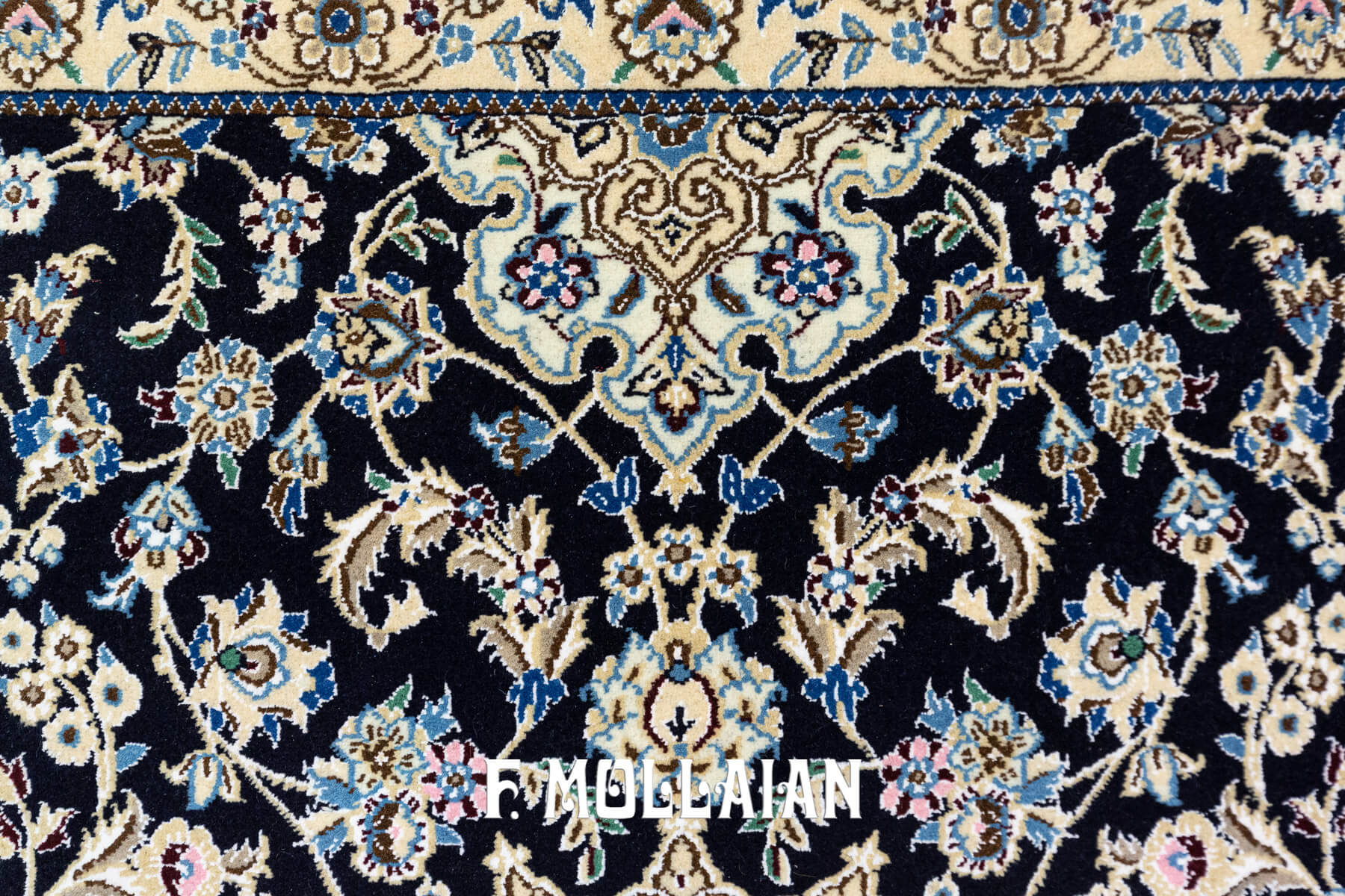 Tappeto persiano Nain per corridoio extra fine annodato a mano blu scuro (224×78 cm)