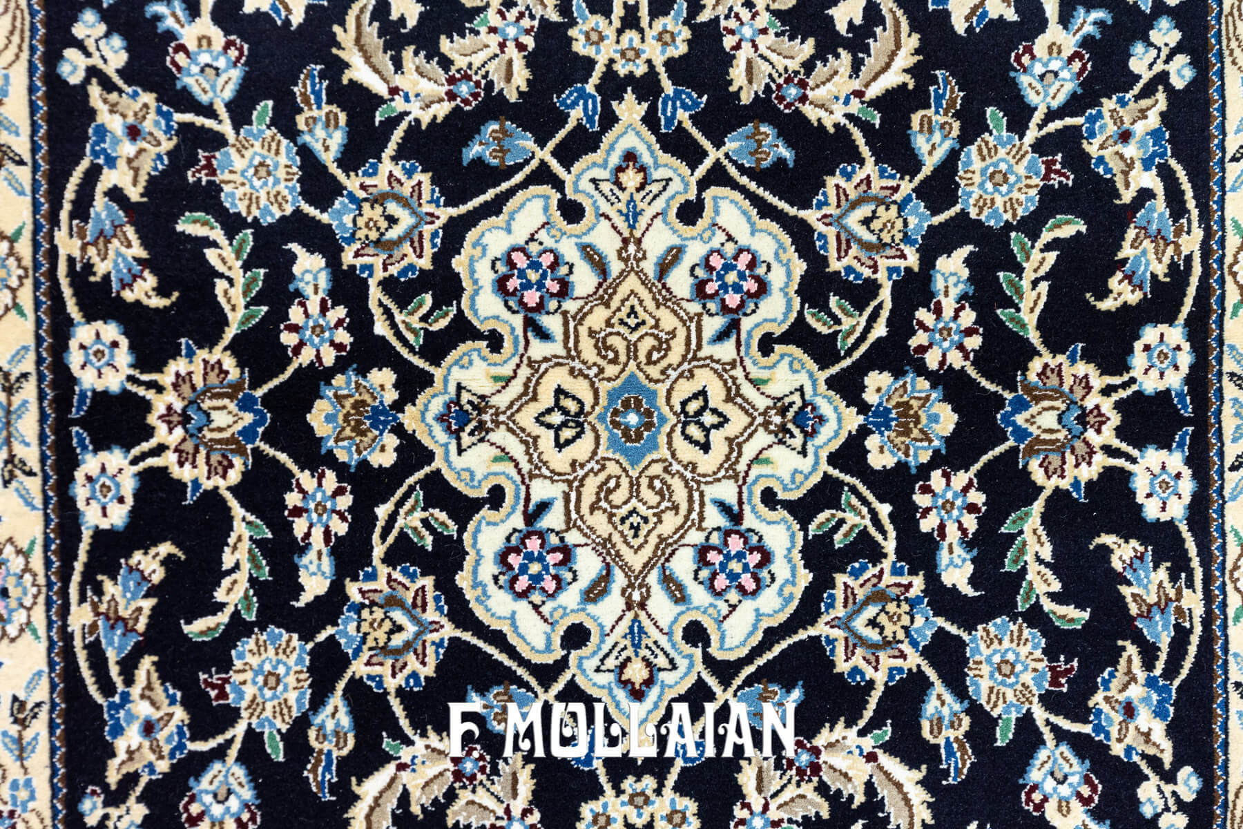 Tappeto persiano Nain per corridoio extra fine annodato a mano blu scuro (224×78 cm)