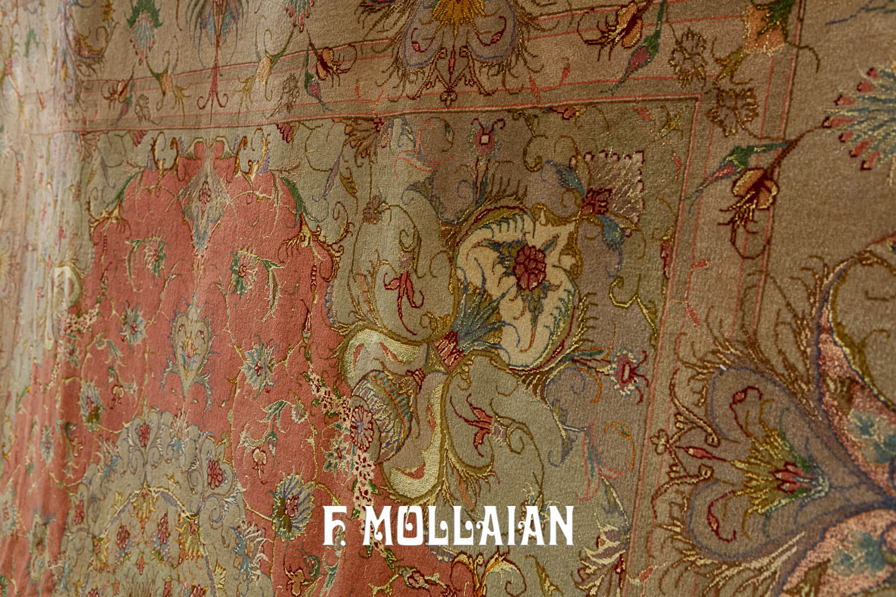Square-Shape Signed and Very Fine Knotted Persian Tabriz Part Silk Rug (200×197 cm)