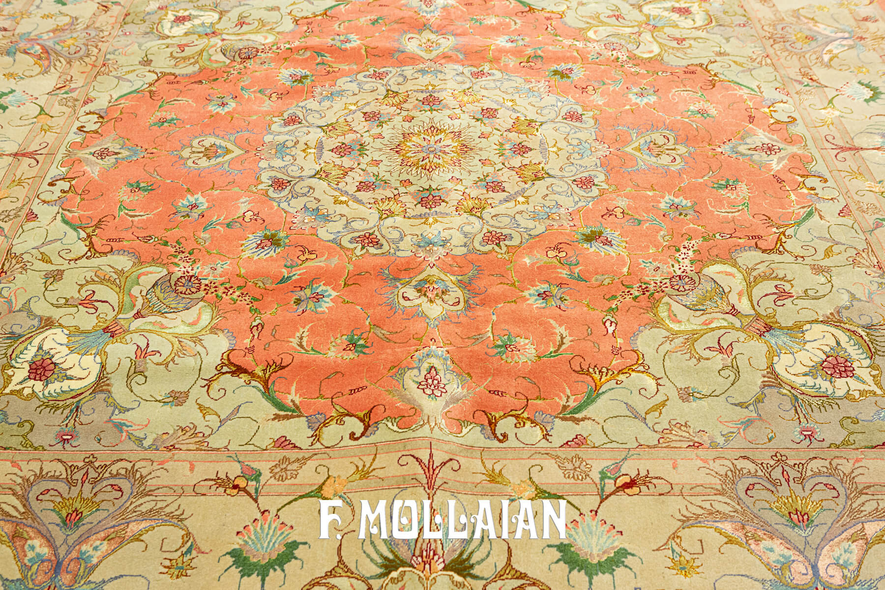 Square-Shape Signed and Very Fine Knotted Persian Tabriz Part Silk Rug (200×197 cm)