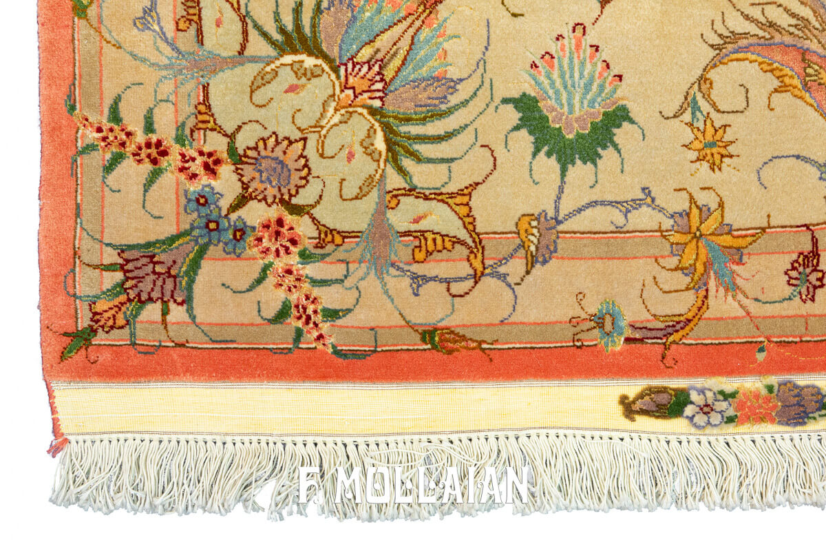 Square-Shape Signed and Very Fine Knotted Persian Tabriz Part Silk Rug (200×197 cm)