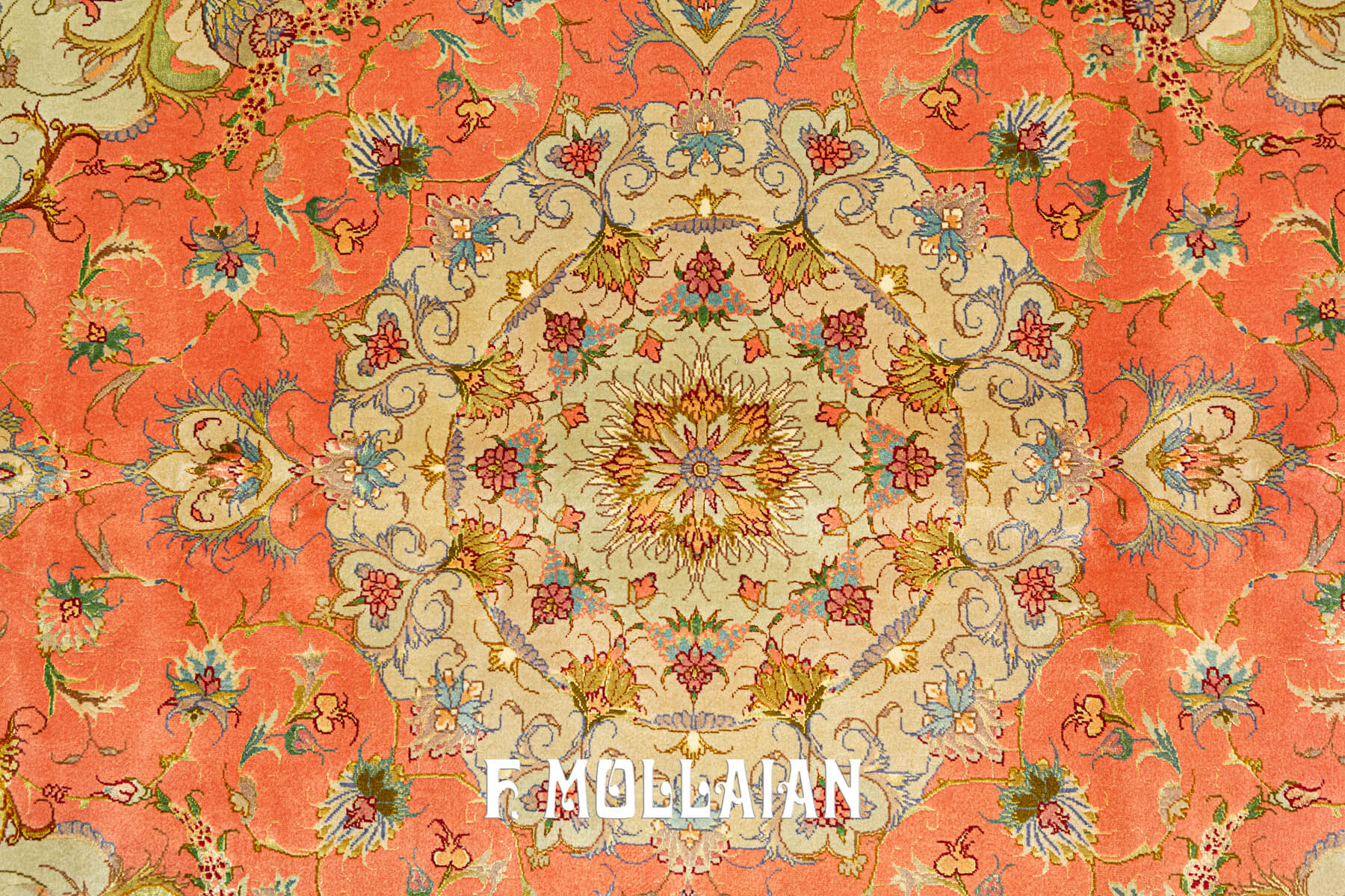 Square-Shape Signed and Very Fine Knotted Persian Tabriz Part Silk Rug (200×197 cm)
