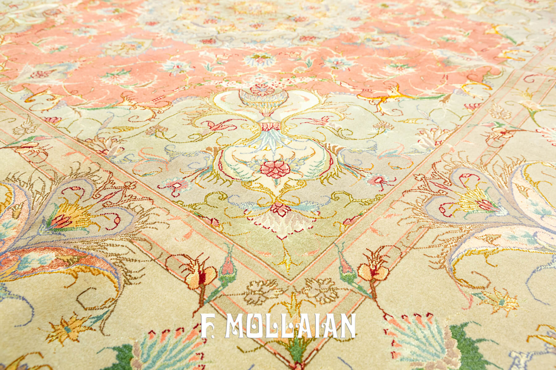 Square-Shape Signed and Very Fine Knotted Persian Tabriz Part Silk Rug (200×197 cm)