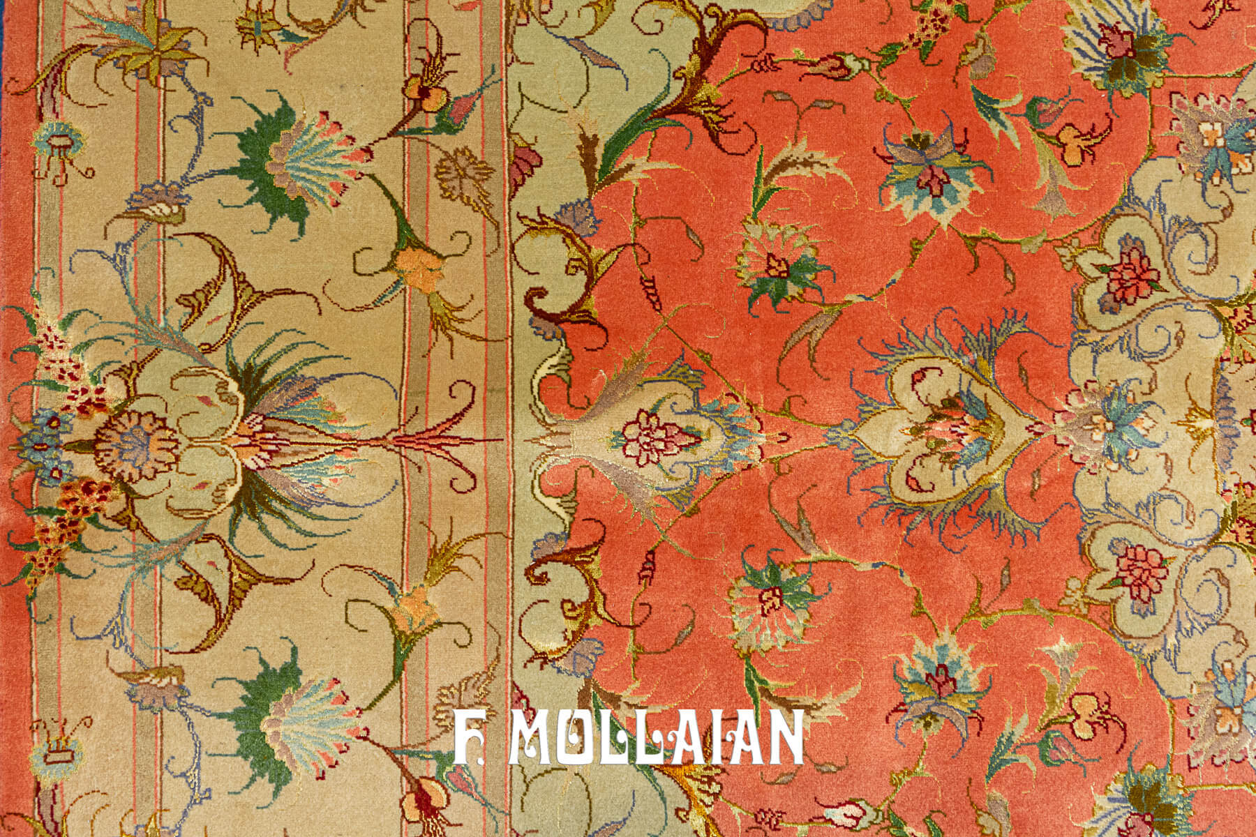 Square-Shape Signed and Very Fine Knotted Persian Tabriz Part Silk Rug (200×197 cm)