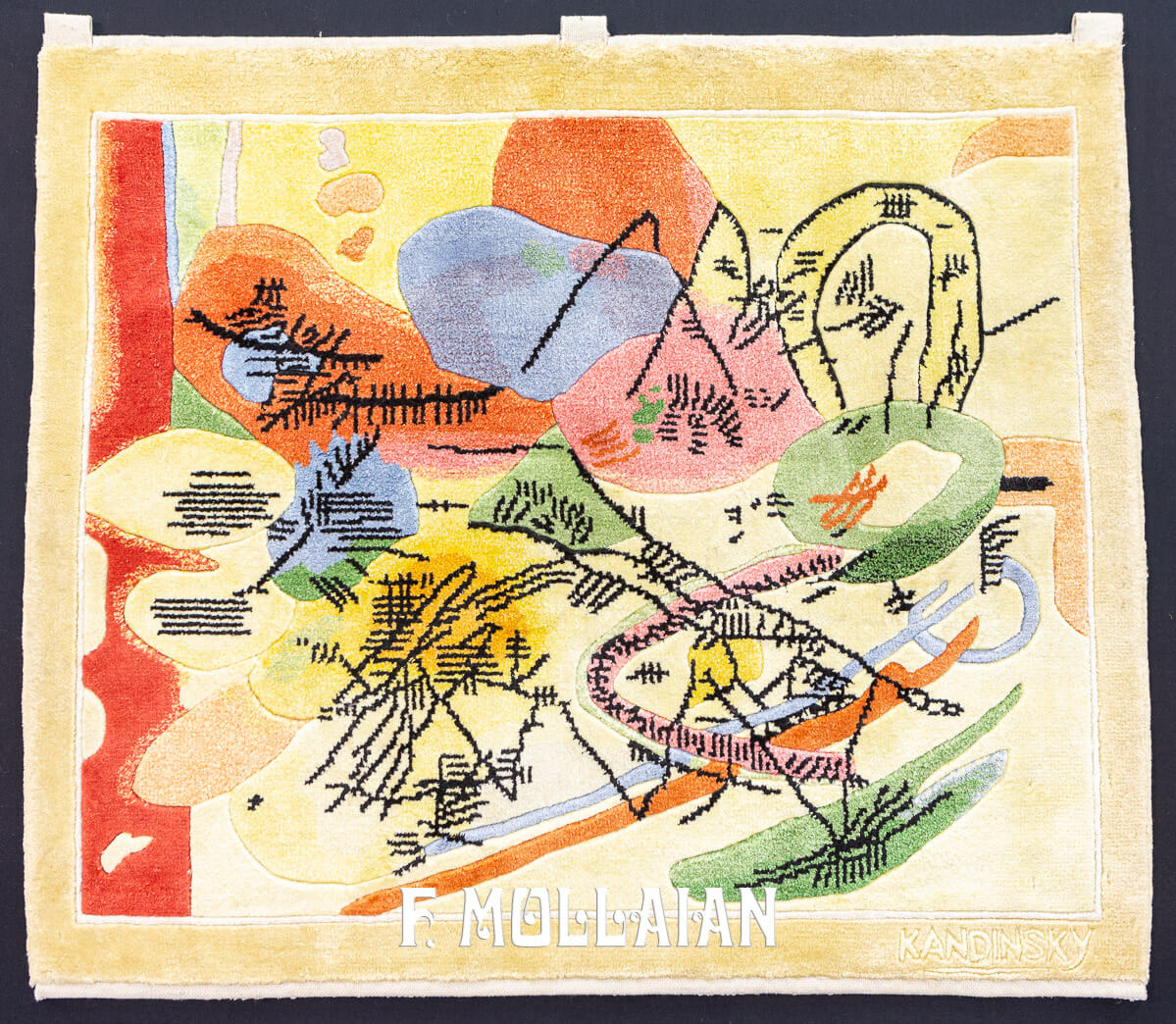 Signed kandinsky Pictorial Art Deco  Han-knotted Silk Chinese Rug (92×122 cm)