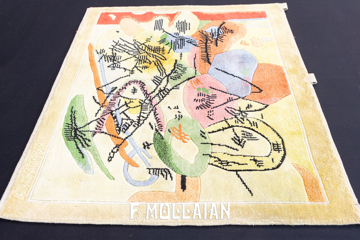 Signed kandinsky Pictorial Art Deco  Han-knotted Silk Chinese Rug (92×122 cm)