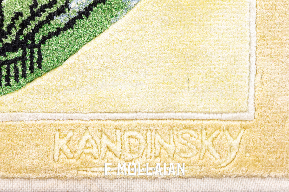 Signed kandinsky Pictorial Art Deco  Han-knotted Silk Chinese Rug (92×122 cm)
