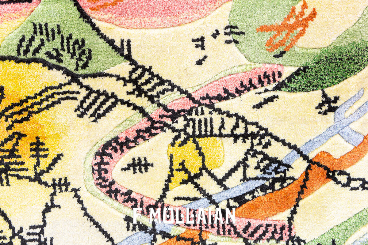 Signed kandinsky Pictorial Art Deco  Han-knotted Silk Chinese Rug (92×122 cm)